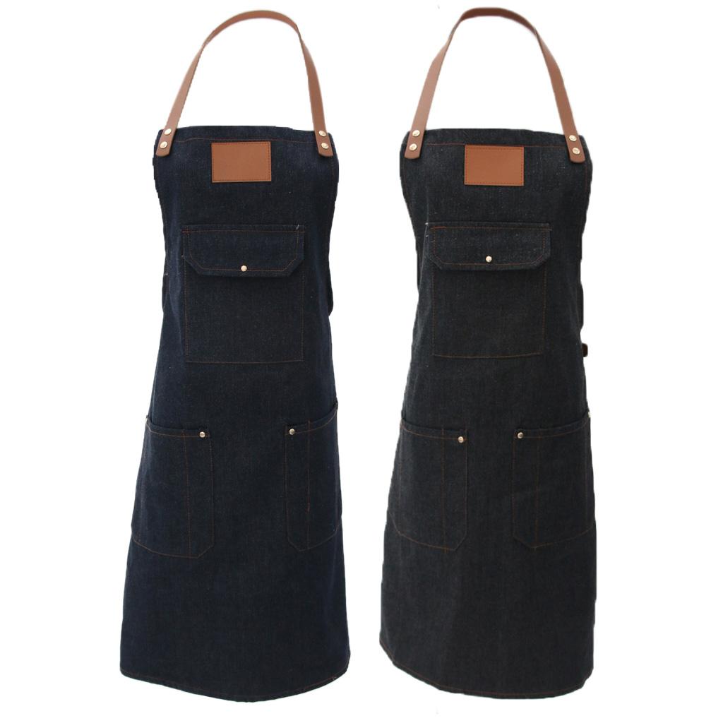 Women Denim Apron with Pockets Man Fully Adjustable Unique Design Denim Blue