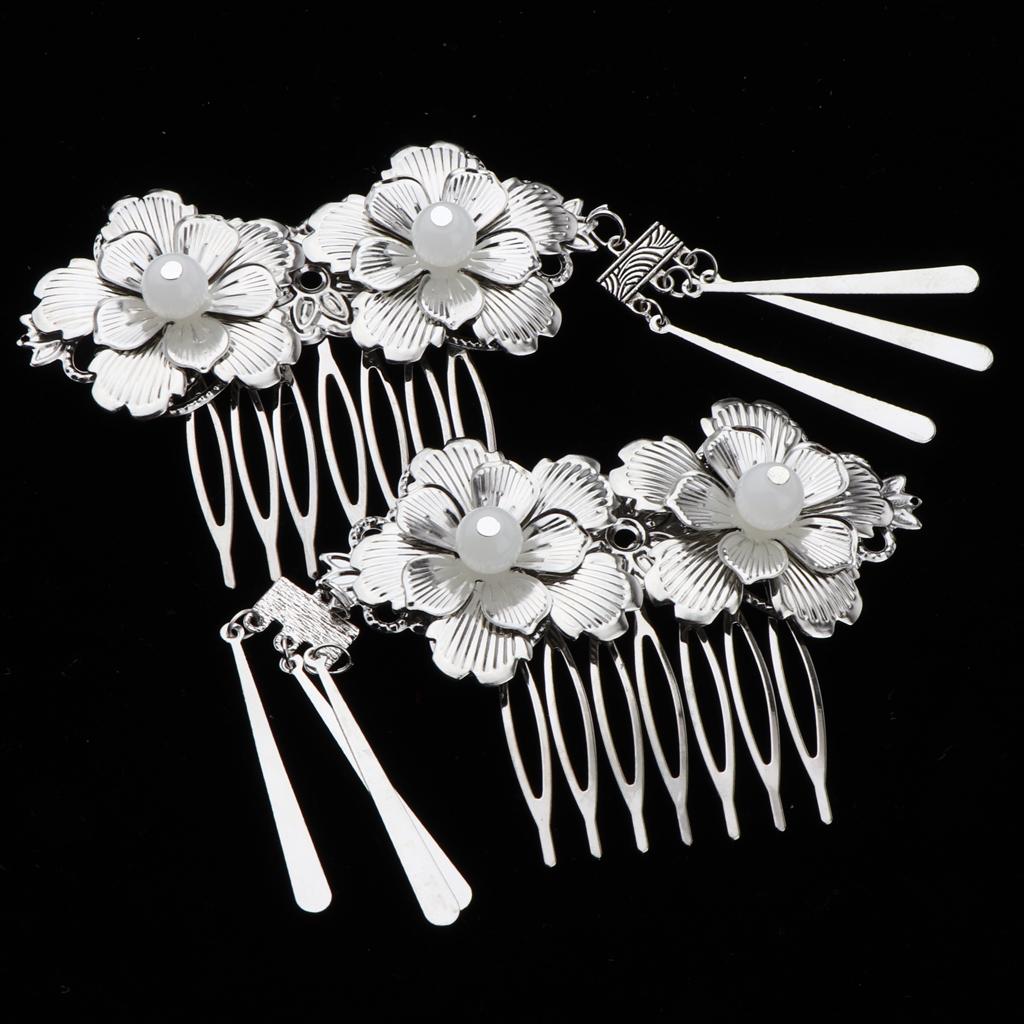 2pcs Retro Ancient Chinese Hair Accessories Hair Comb Clips Hair Pin White