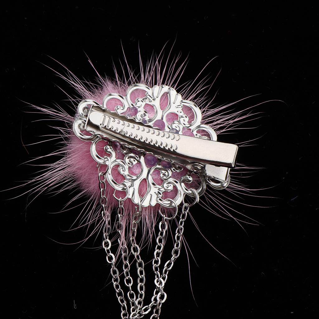 2pack Chinese Style Furry Ball Non Slip Alligator Hair Clip Headdress Pink