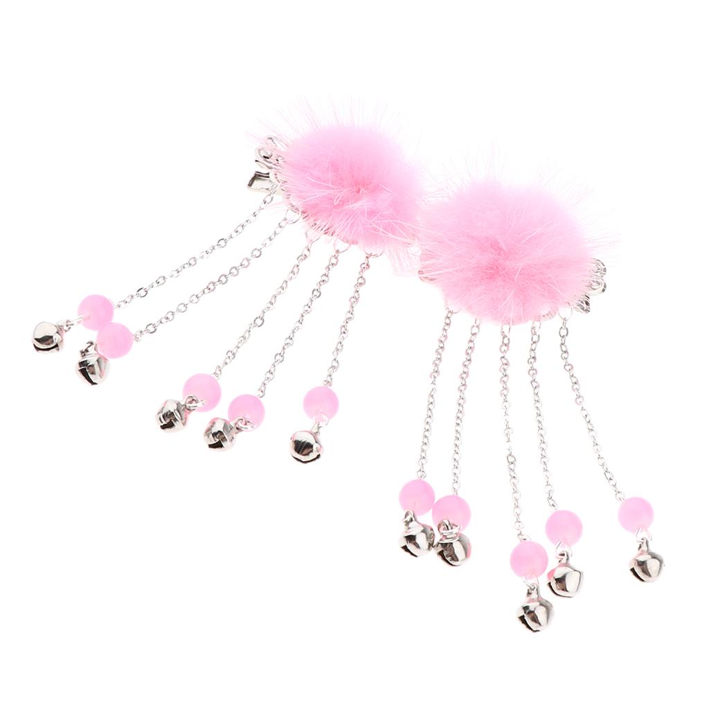 2pack Chinese Style Furry Ball Non Slip Alligator Hair Clip Headdress Pink