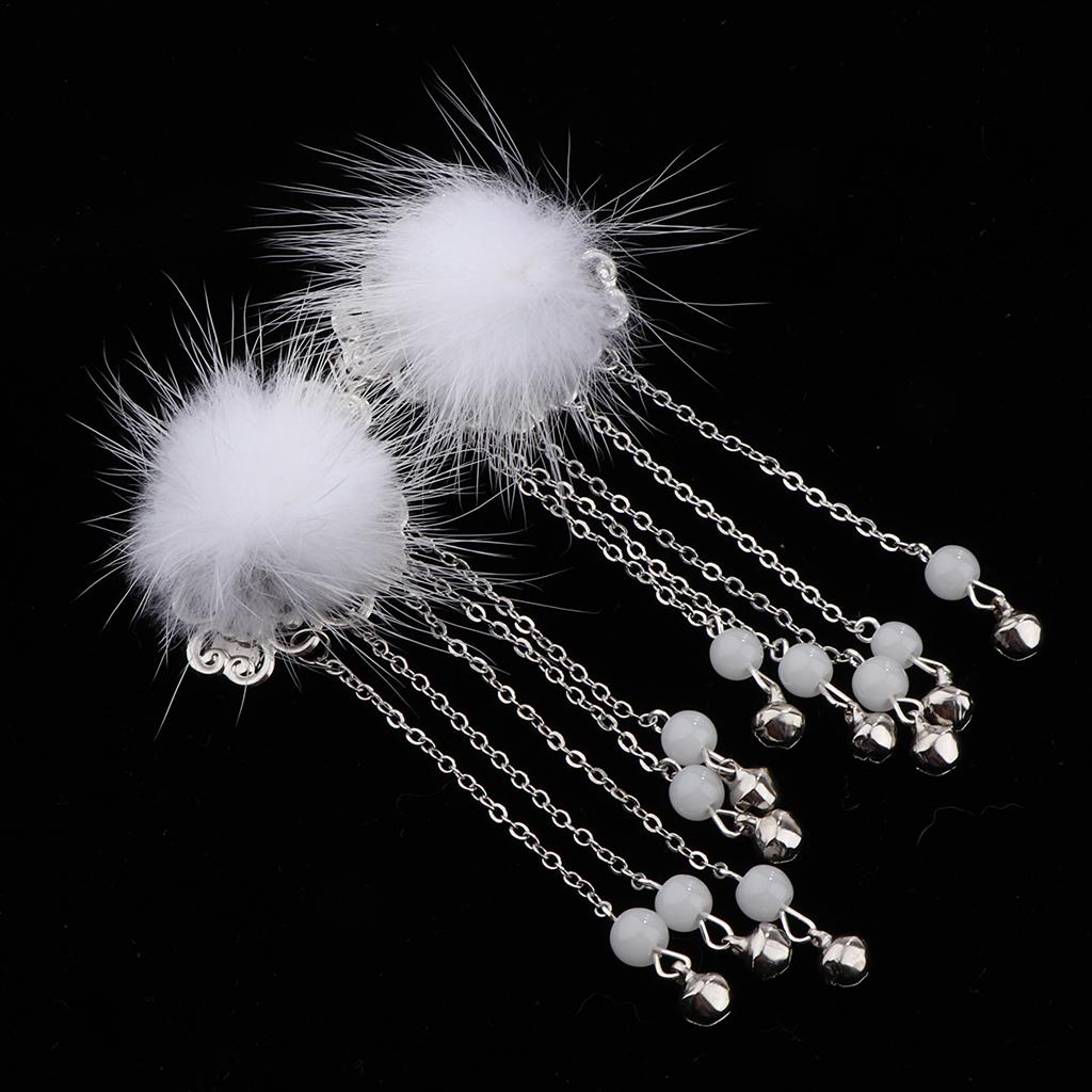2pack Chinese Style Furry Ball Non Slip Alligator Hair Clip Headdress White
