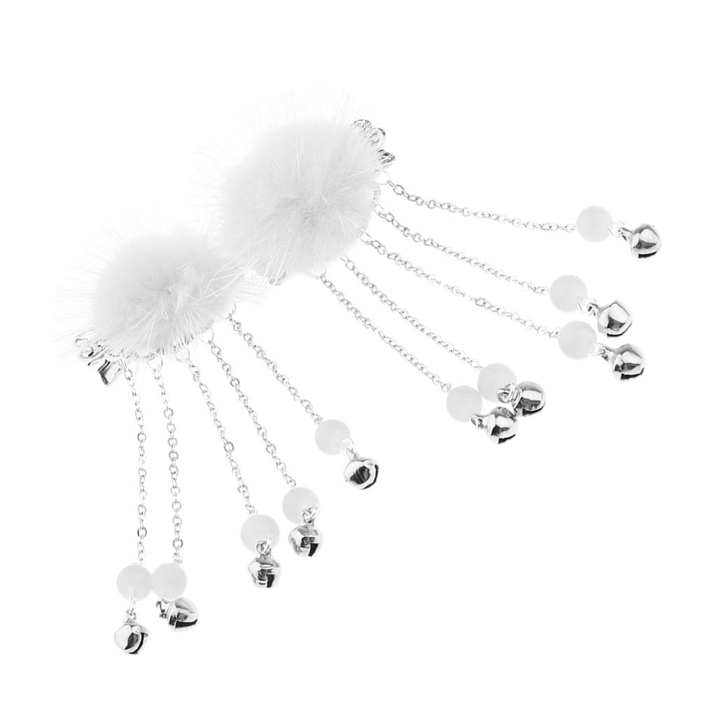 2pack Chinese Style Furry Ball Non Slip Alligator Hair Clip Headdress White