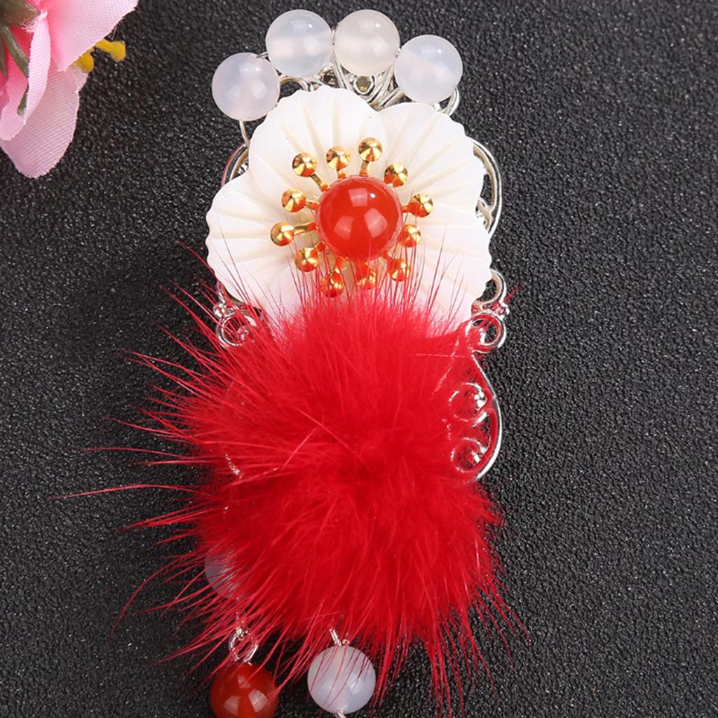 2x Chinese Flower Tassel Hair Clips