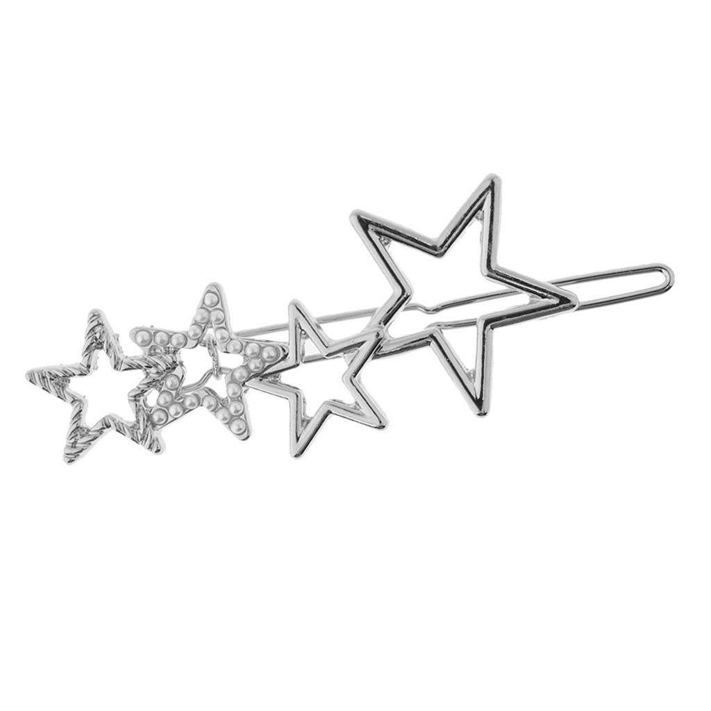 Women Girls Hair Clip Star Shape Pearls Slide Hairclip Hair Pin Party Silver