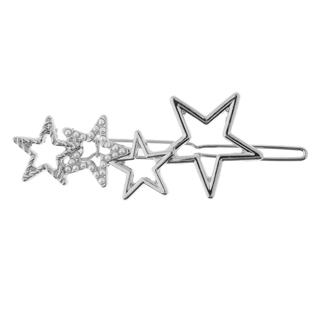 Women Girls Hair Clip Star Shape Pearls Slide Hairclip Hair Pin Party Silver