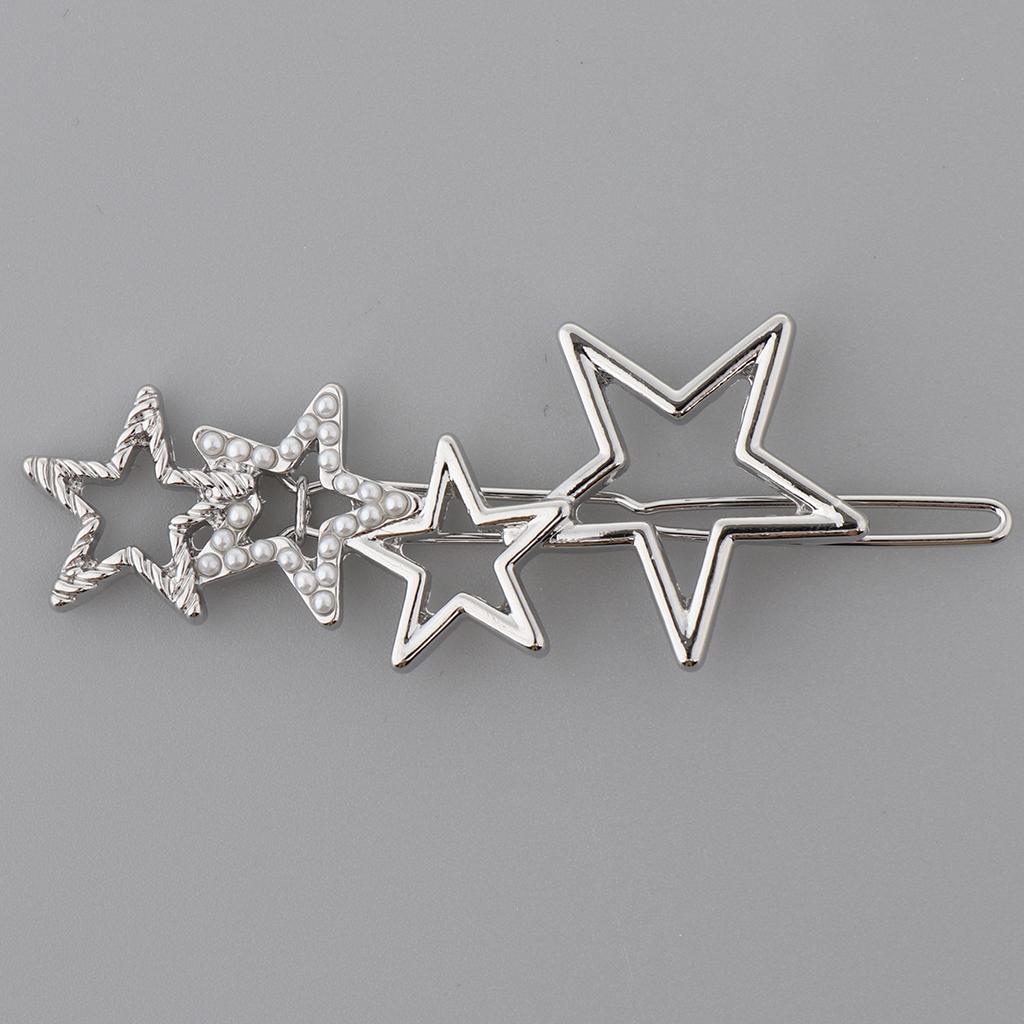 Women Girls Hair Clip Star Shape Pearls Slide Hairclip Hair Pin Party Silver