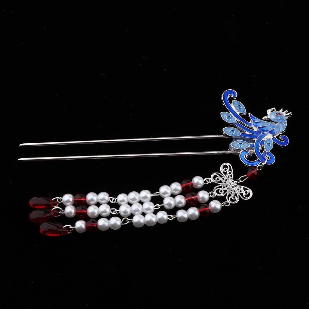 Chinese Style Beads Long Tassels Hair Stick Silver Metal Hair Chopstick 02