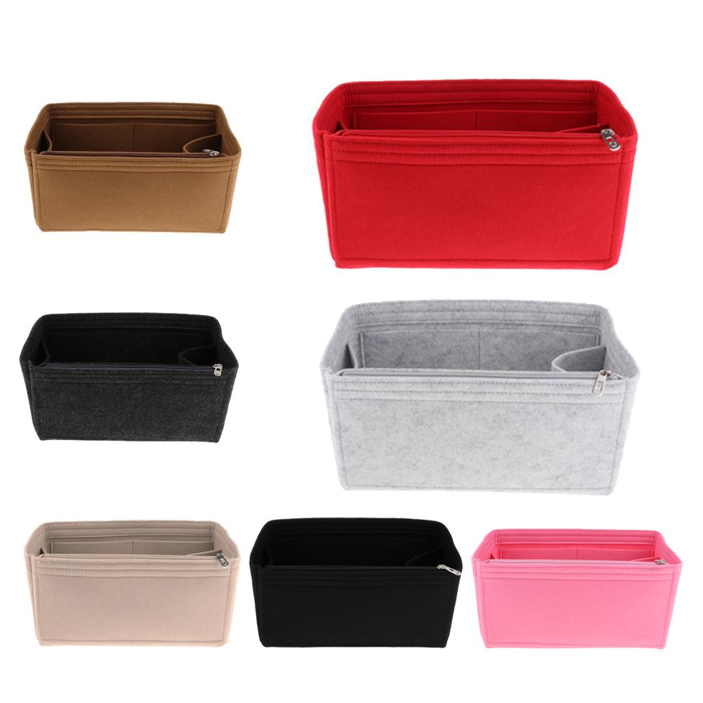 Felt Zippered Handbag Insert Purse Cosmetic Makeup Organizer Bag in Bag Red