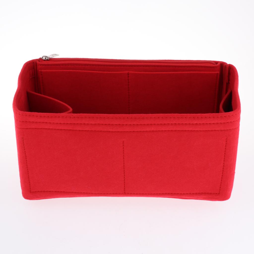 Felt Zippered Handbag Insert Purse Cosmetic Makeup Organizer Bag in Bag Red