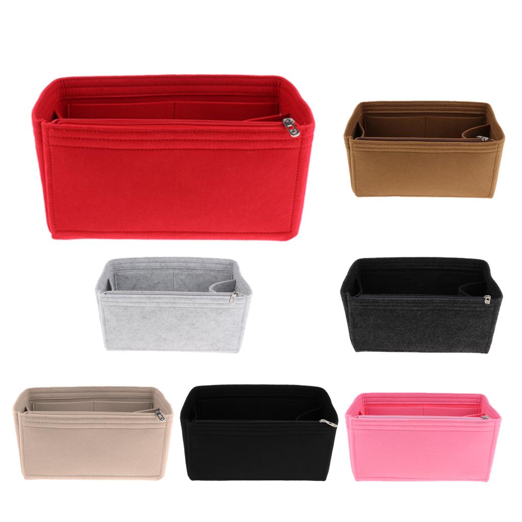 Felt Zippered Handbag Insert Purse Cosmetic Makeup Organizer Bag in Bag Red