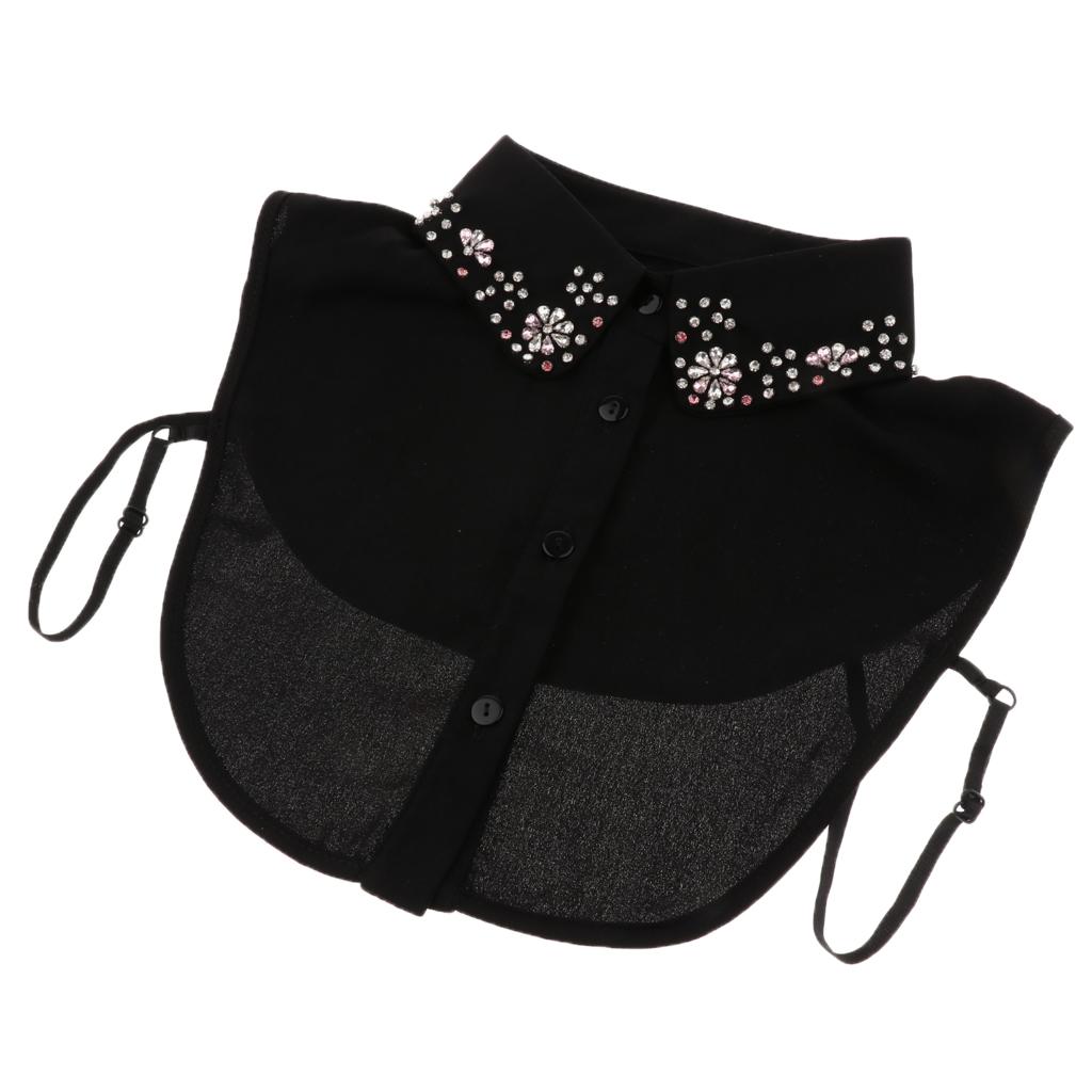 Womens Detachable Half Shirt Blouse False Collar Rhinestone Dickey Collar Black