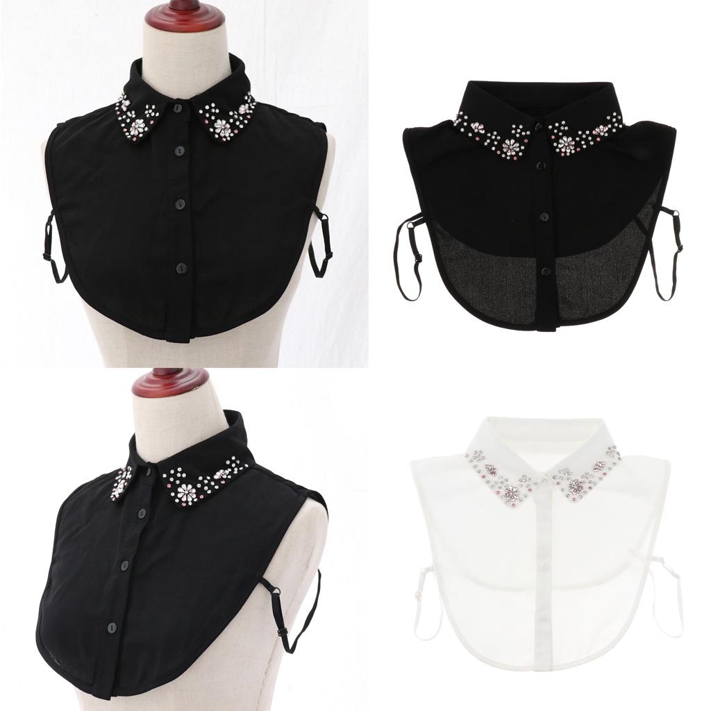 Womens Detachable Half Shirt Blouse False Collar Rhinestone Dickey Collar Black
