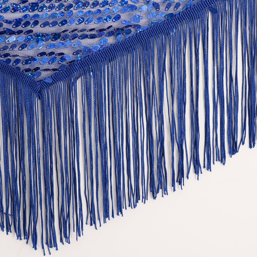 Belly Dance Hip Scarf Shining Triangle Tassel Hip Scarves Skirt Royal Blue