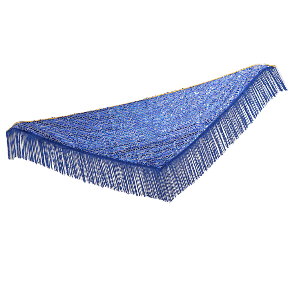 Belly Dance Hip Scarf Shining Triangle Tassel Hip Scarves Skirt Royal Blue