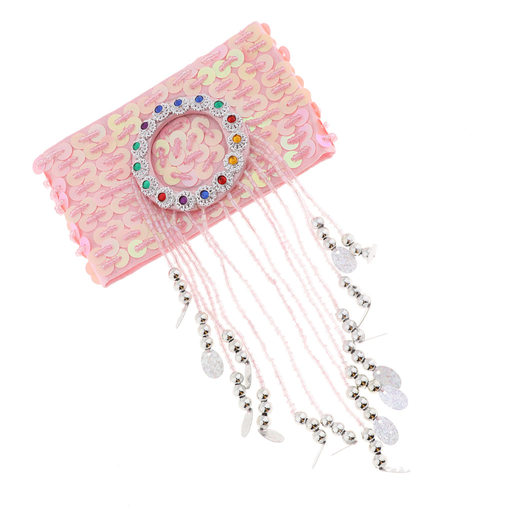 Belly Dance Tassel Bracelet Wrist Ankle Arm Cuffs Wristband Gypsy Jewelry Pink