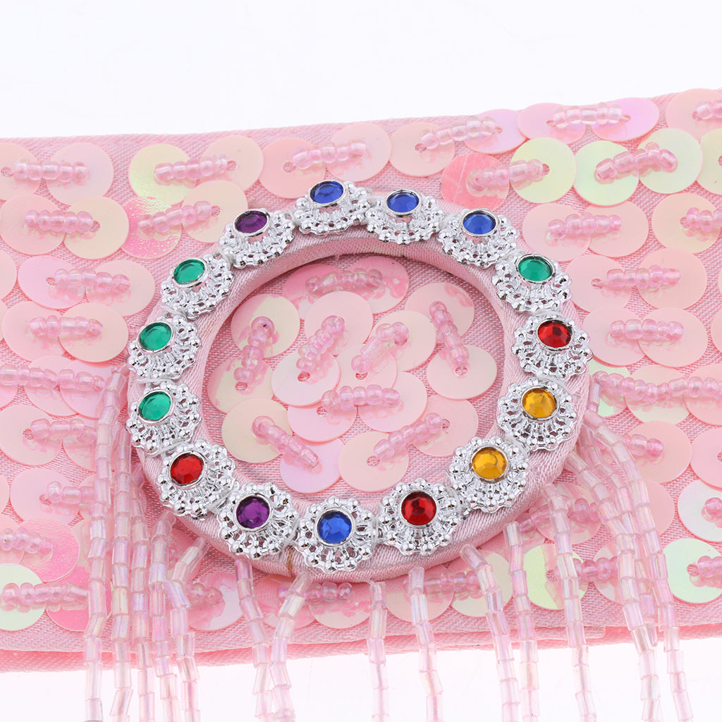 Belly Dance Tassel Bracelet Wrist Ankle Arm Cuffs Wristband Gypsy Jewelry Pink