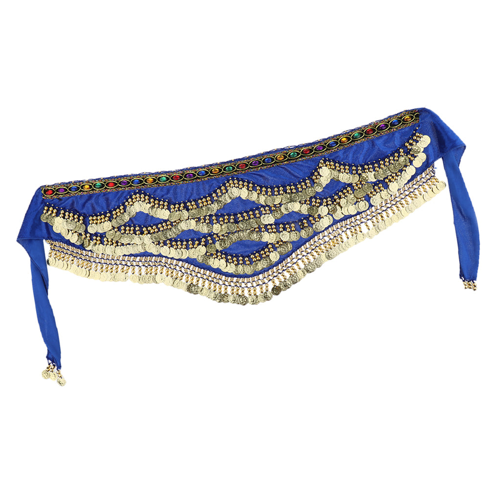 Velvet Dangling Gold Coins Belly Dancing Hip Skirt Scarf Wrap Belt Blue