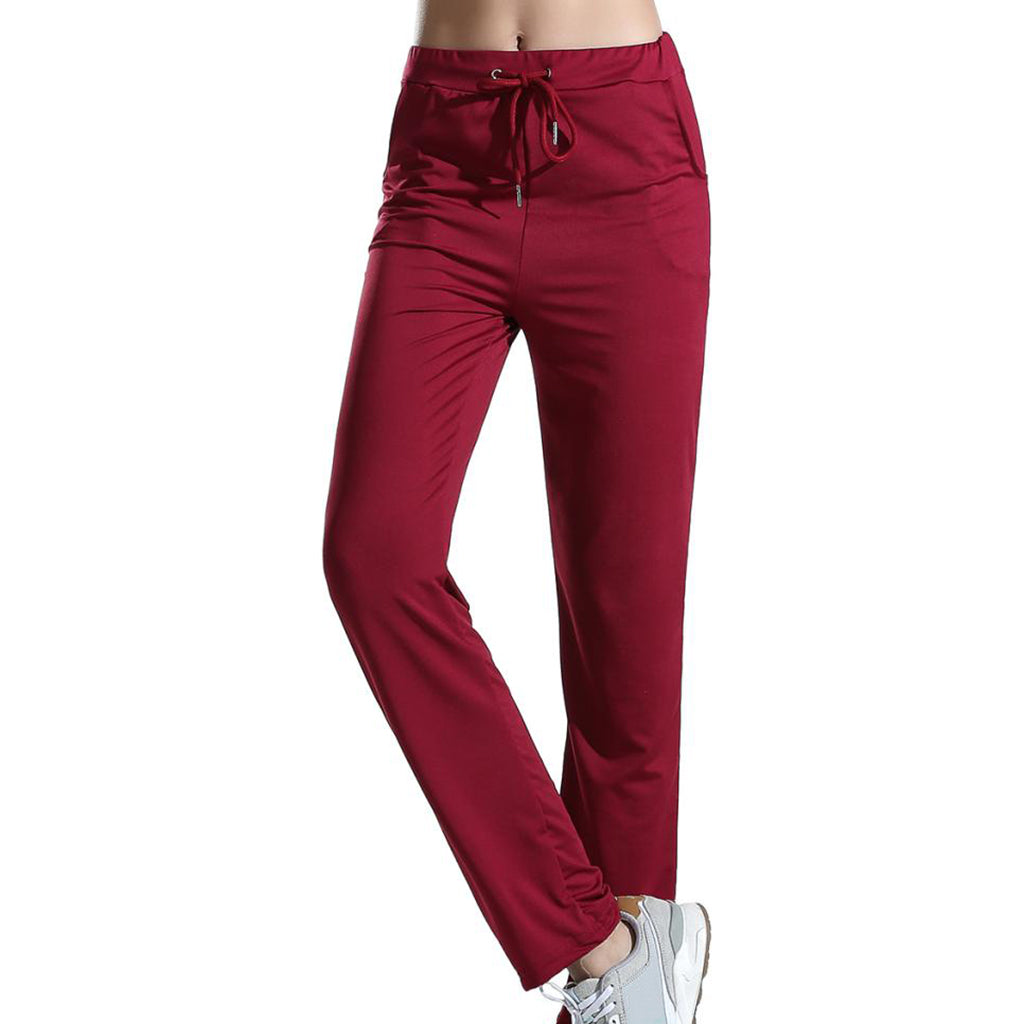 Womens Sweatpants Yoga Pants with Pockets Sport Workout Bottoms M Wine Red