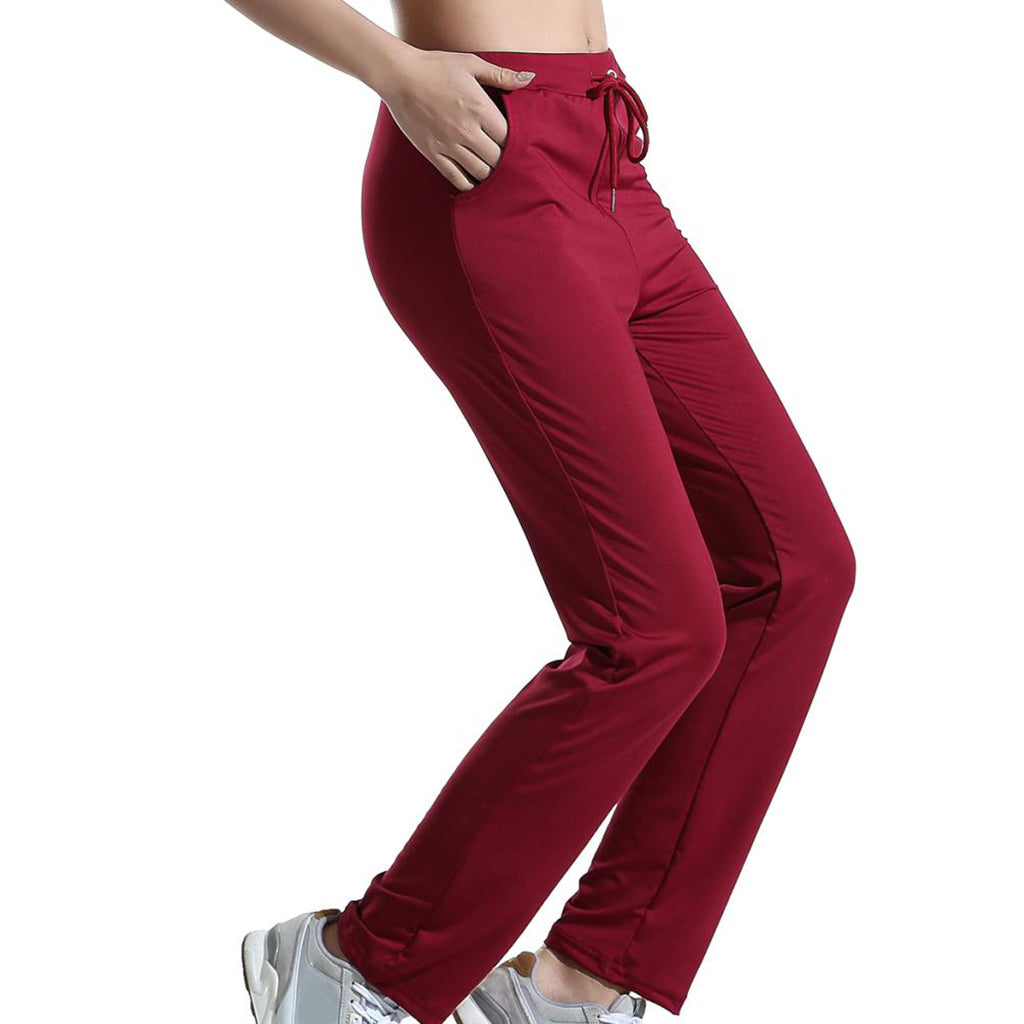 Womens Sweatpants Yoga Pants with Pockets Sport Workout Bottoms M Wine Red