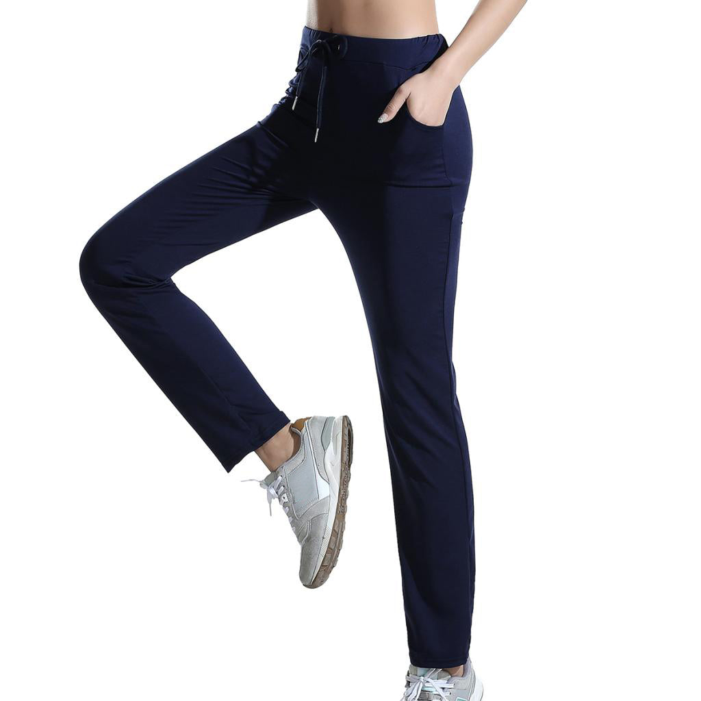 Womens Sweatpants Yoga Pants with Pockets Sport Workout Bottoms L Dark Blue