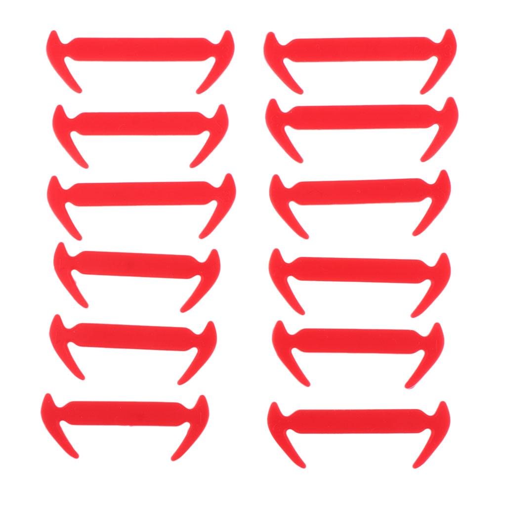 12Pcs/set Unisex No Tie Shoelaces Elastic Silicone Sneaker Laces Red