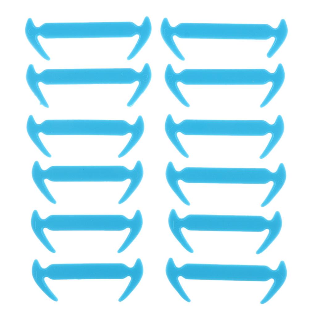 12Pcs/set Unisex No Tie Shoelaces Elastic Silicone Sneaker Laces Blue