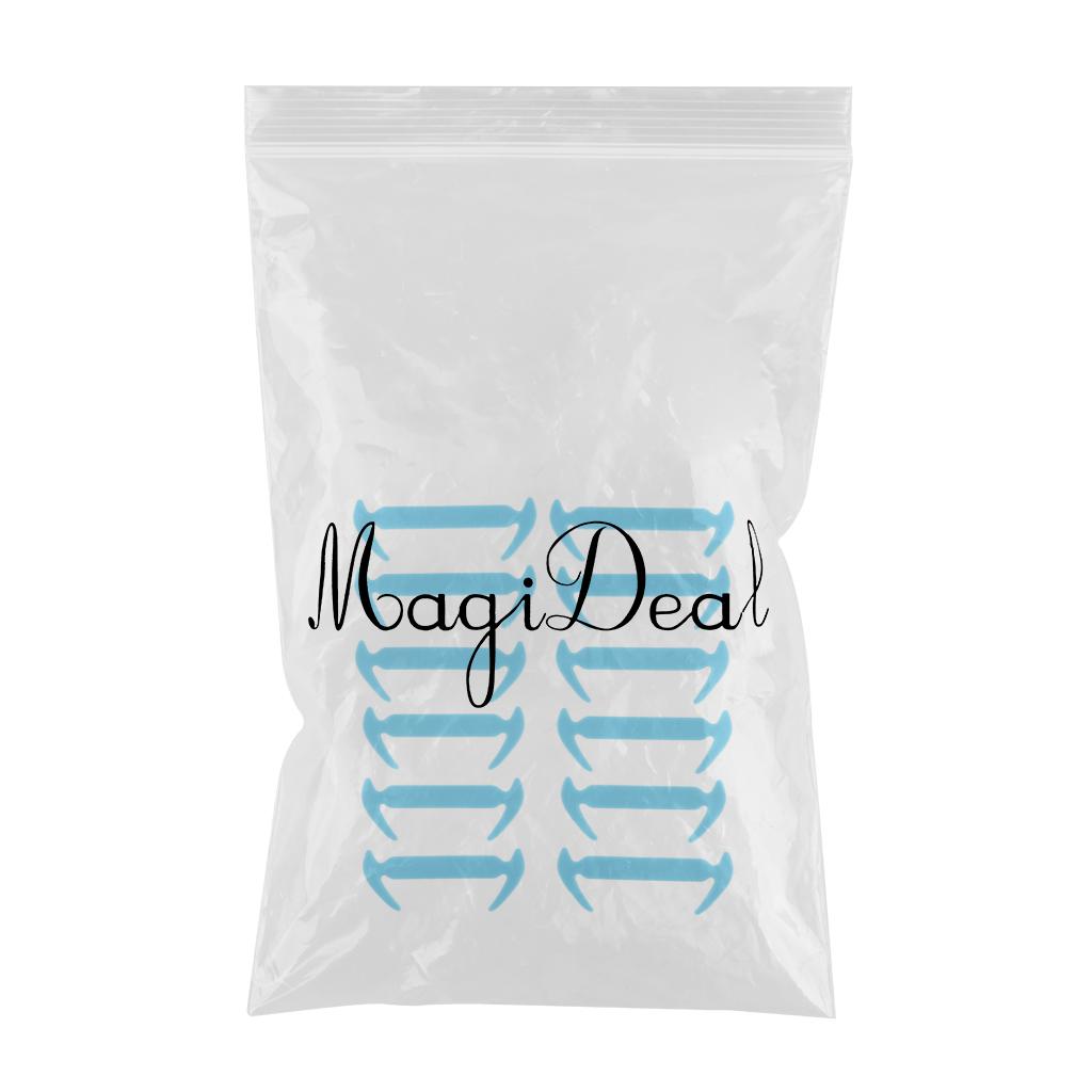 12Pcs/set Unisex No Tie Shoelaces Elastic Silicone Sneaker Laces Blue