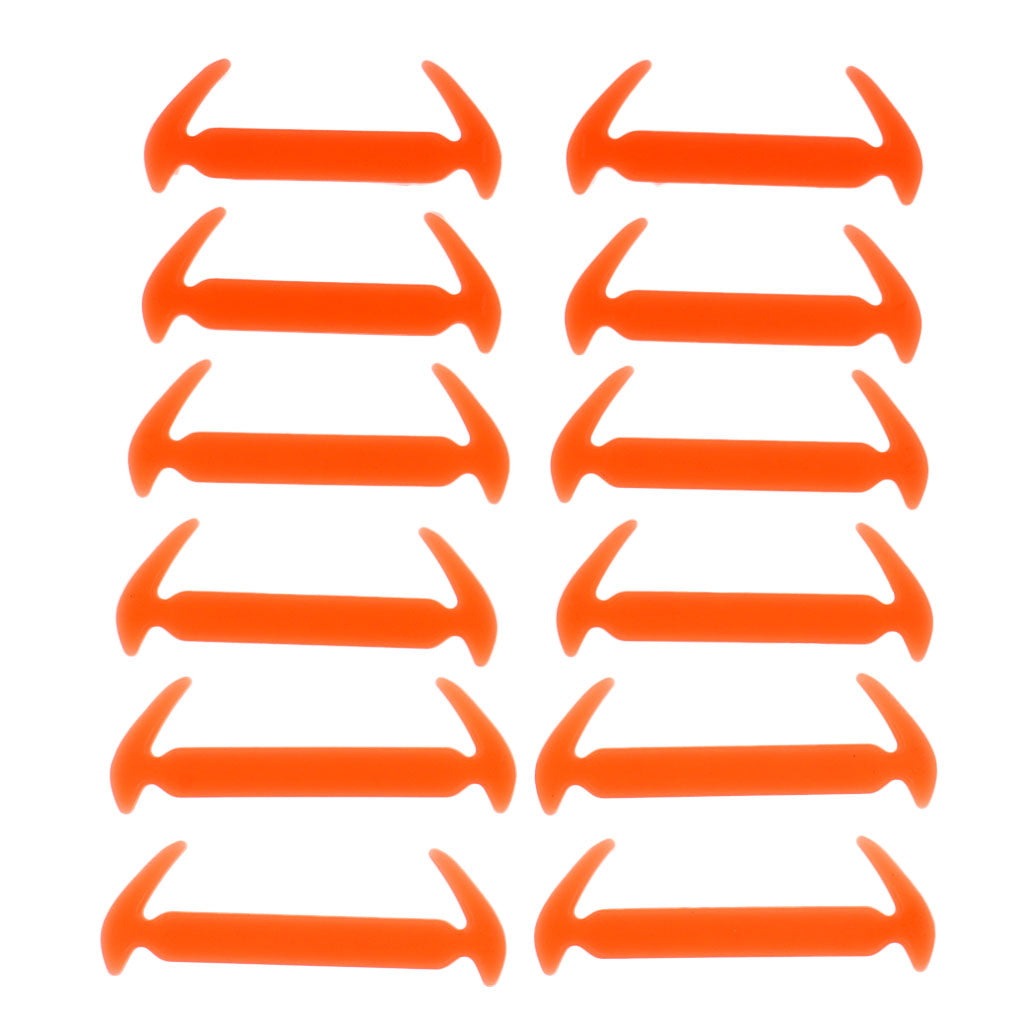 12Pcs/set Unisex No Tie Shoelaces Elastic Silicone Sneaker Laces Orange