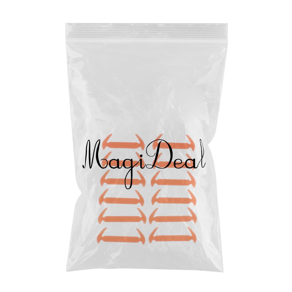 12Pcs/set Unisex No Tie Shoelaces Elastic Silicone Sneaker Laces Orange