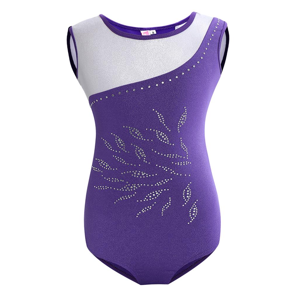 Girls Sleeveless Gymnastics Leotard Bodysuit Dancewear 6(5-6Y) Purple