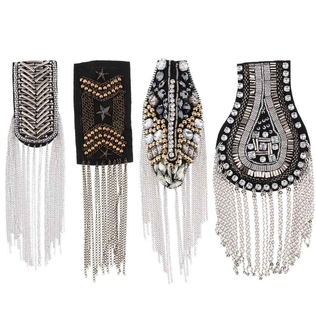 Blazer Shoulder Epaulets Tassel Chain Punk Metal Beads Epaulettes Fringe 01