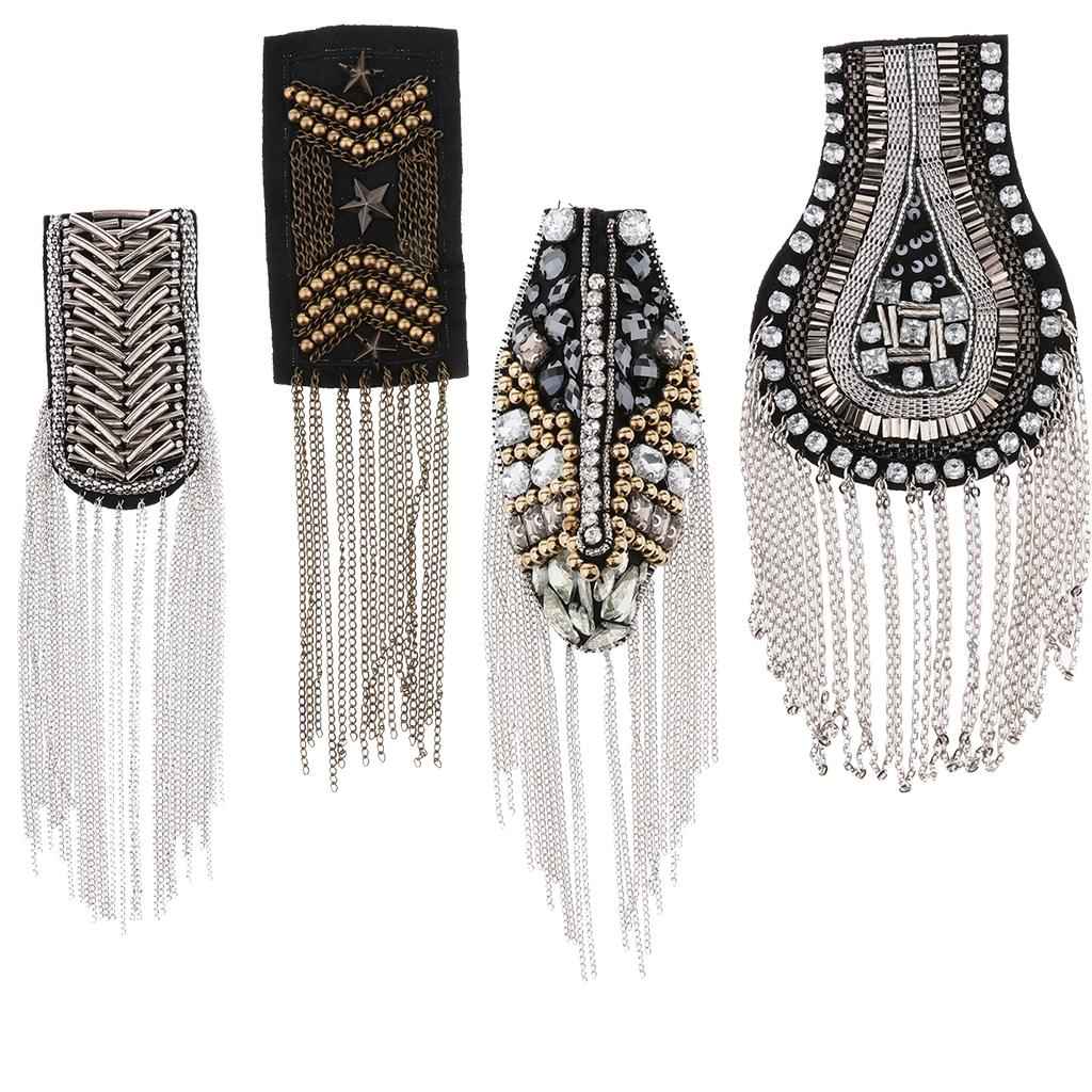 Blazer Shoulder Epaulets Tassel Chain Punk Metal Beads Epaulettes Fringe 01