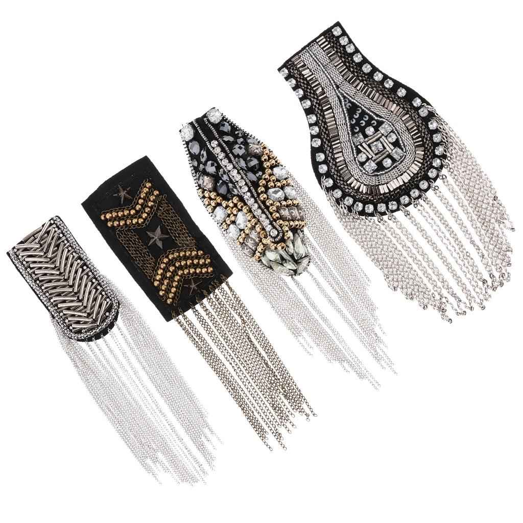 Blazer Shoulder Epaulets Tassel Chain Punk Metal Beads Epaulettes Fringe 01