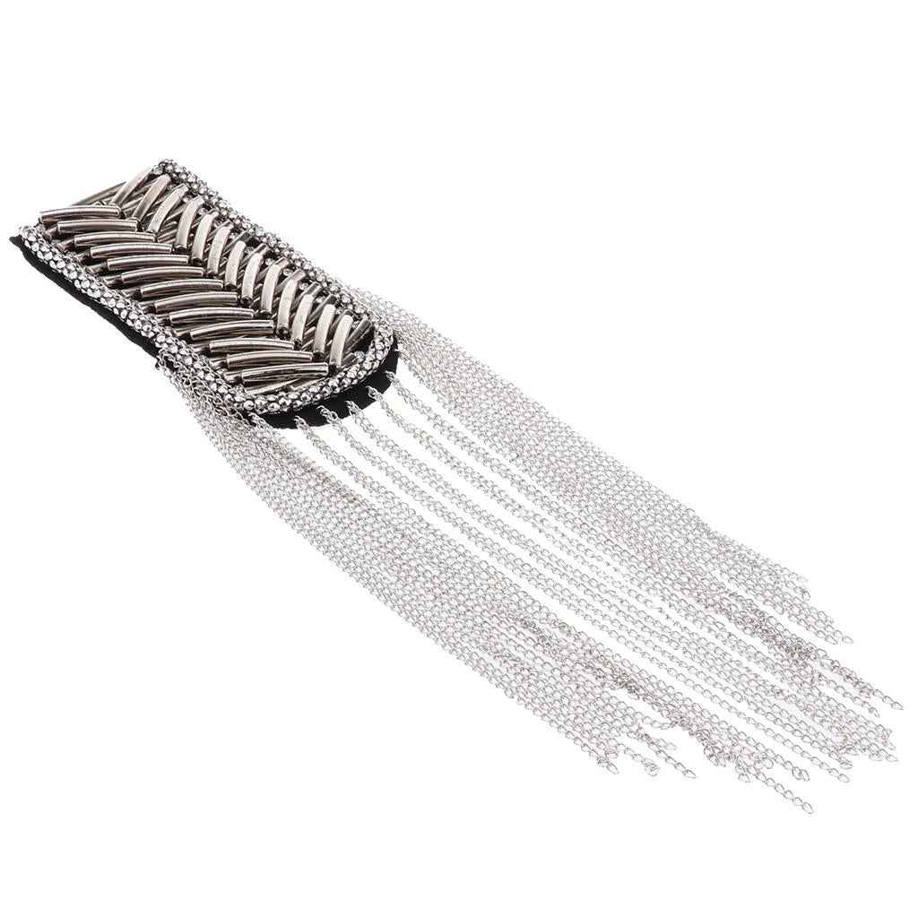 Blazer Shoulder Epaulets Tassel Chain Punk Metal Beads Epaulettes Fringe 01