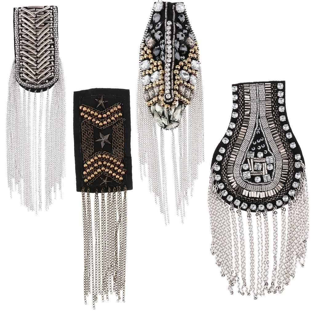 Blazer Shoulder Epaulets Tassel Chain Punk Metal Beads Epaulettes Fringe 01