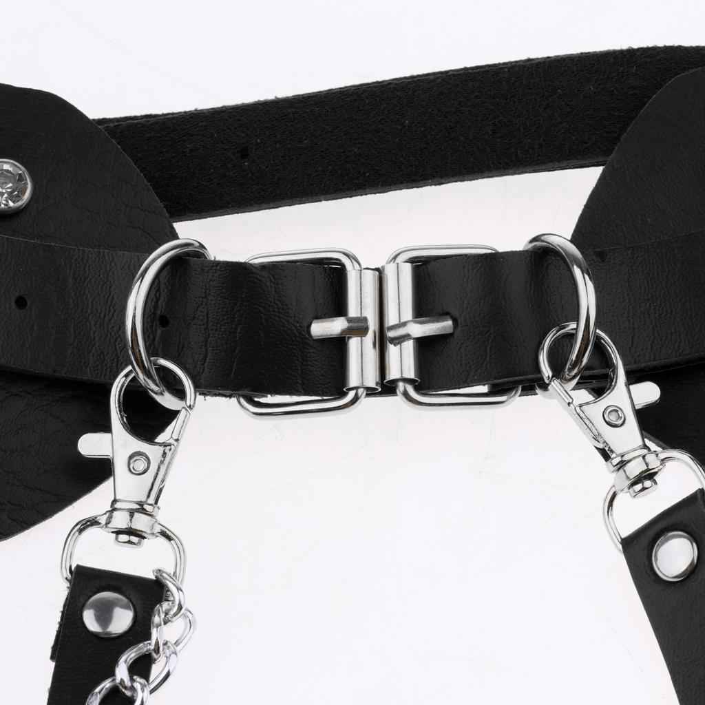 Women's Punk Waist Belt Leather Harness Adjustable Wide Waistband Black
