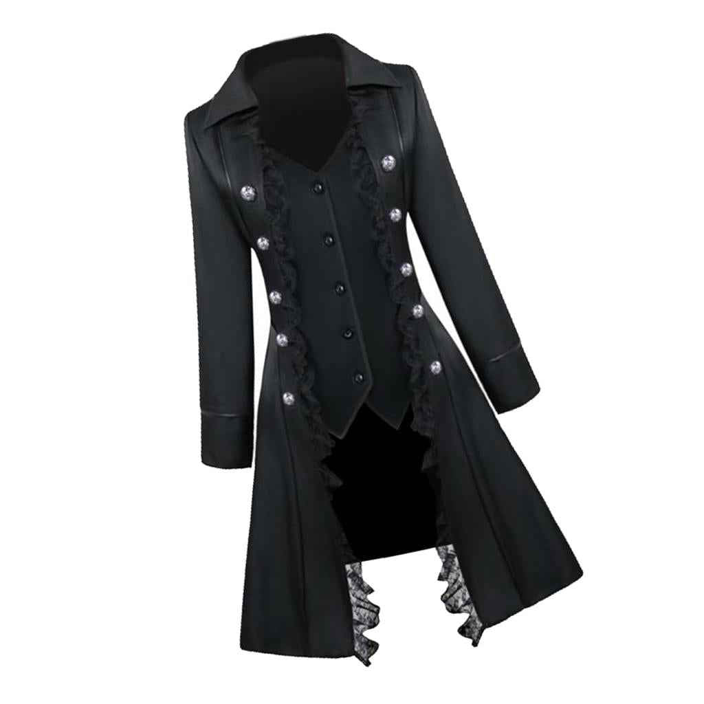 Retro Womens Steampunk Gothic Coat Medieval Jacket Cosplay Costume L Black