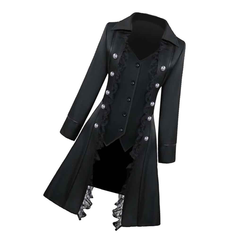 Retro Womens Steampunk Gothic Coat Medieval Jacket Cosplay Costume L Black