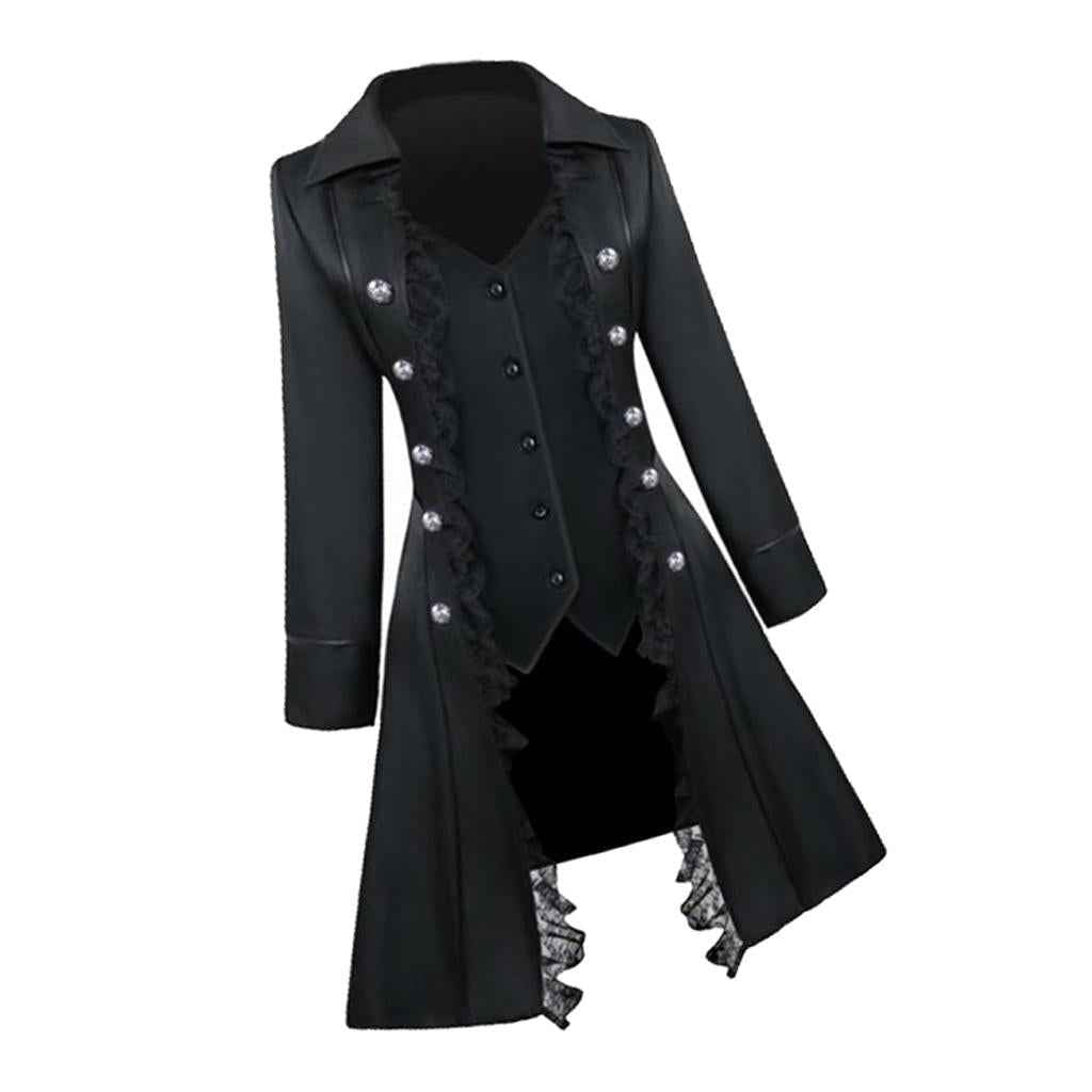 Retro Womens Steampunk Gothic Coat Medieval Jacket Cosplay Costume L Black