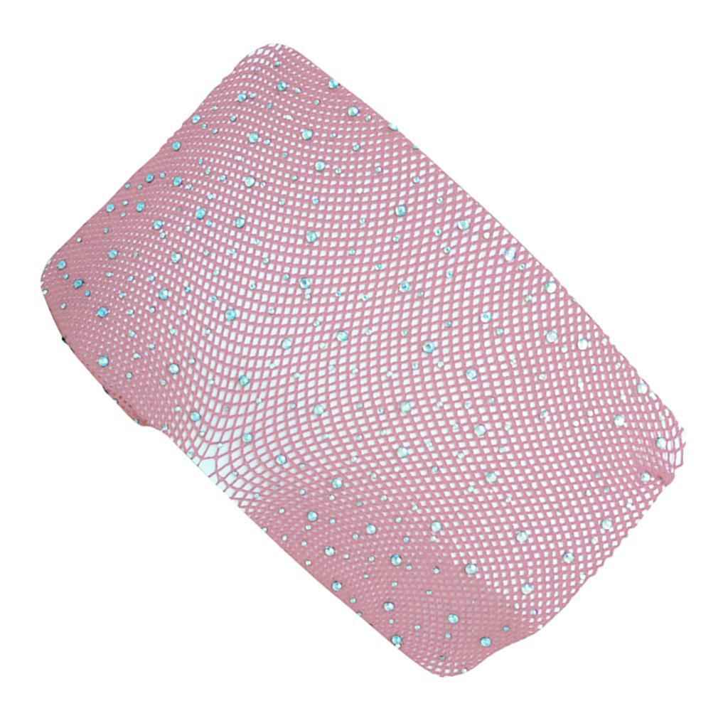 Women Crystal Rhinestone Fishnet Net Mesh Stockings Tights Pantyhose Pink