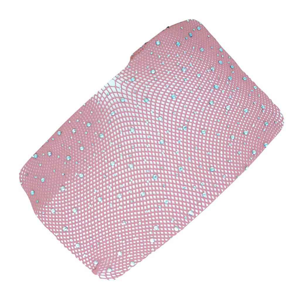 Women Crystal Rhinestone Fishnet Net Mesh Stockings Tights Pantyhose Pink