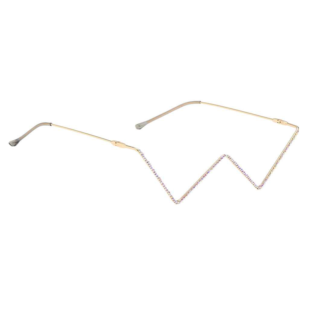 Women Frame Glasses W Shaped Small Half Frame without Lens Gold Diamond