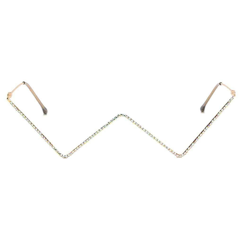 Women Frame Glasses W Shaped Small Half Frame without Lens Gold Diamond