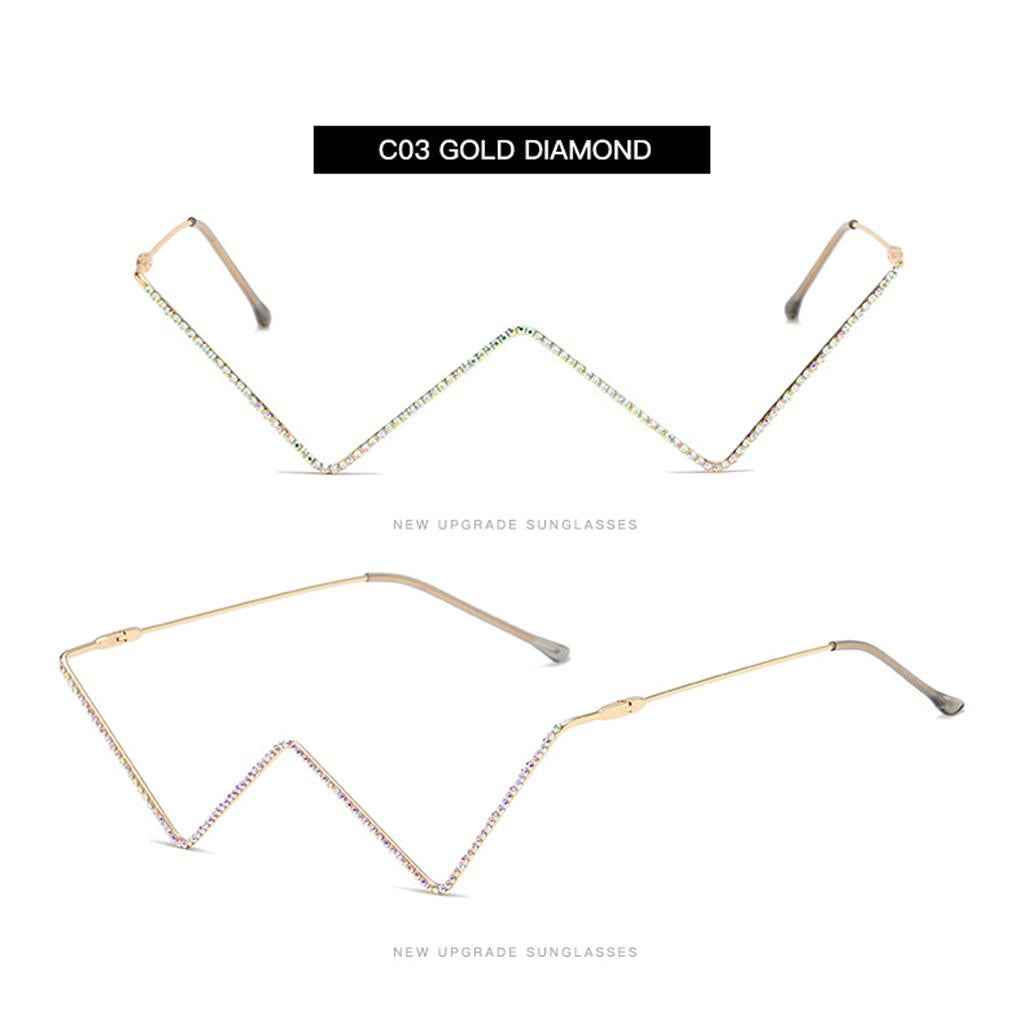 Women Frame Glasses W Shaped Small Half Frame without Lens Gold Diamond
