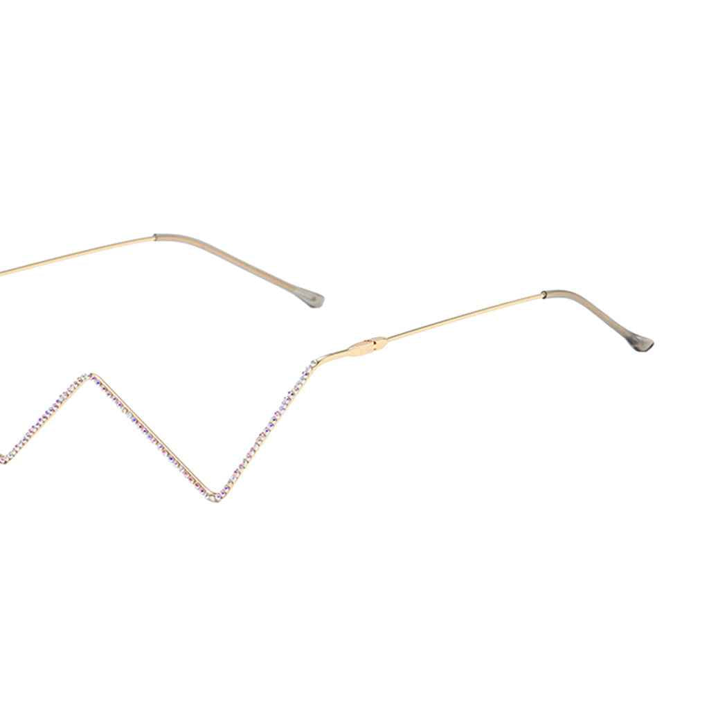 Women Frame Glasses W Shaped Small Half Frame without Lens Gold Diamond