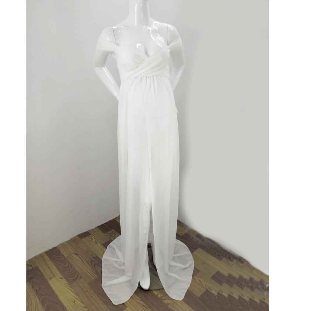 Photography Maternity Dress Off Shoulder Long Maxi Dress Prop White M