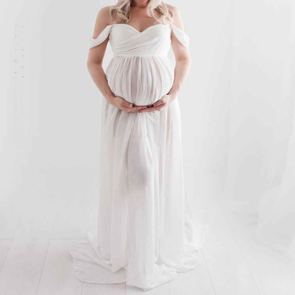 Photography Maternity Dress Off Shoulder Long Maxi Dress Prop White M