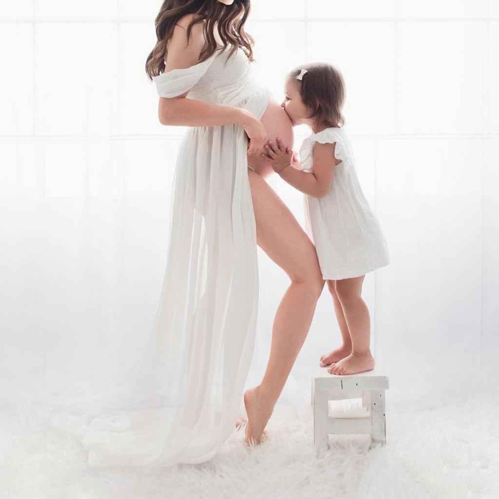 Photography Maternity Dress Off Shoulder Long Maxi Dress Prop White M