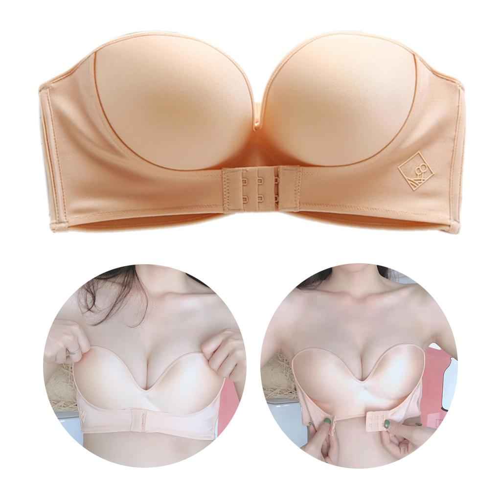 Womens Bra Strapless Lingerie Front Closure Brassiere Skin Color 36AB