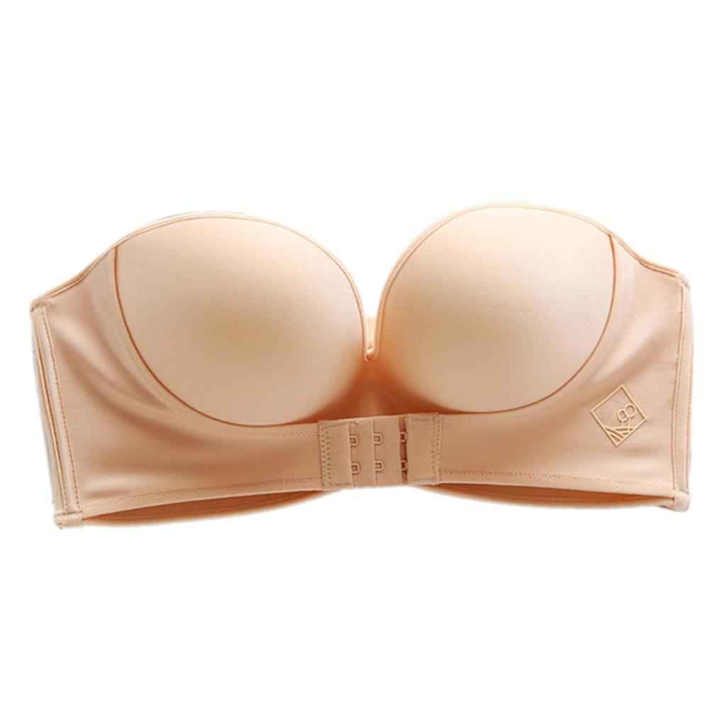 Womens Bra Strapless Lingerie Front Closure Brassiere Skin Color 36AB